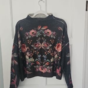 Pilcro Floral Sweater - Black and Pink